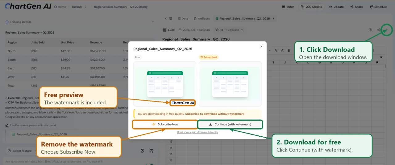 Варианты экспорта извлеченной таблицы в Excel и CSV