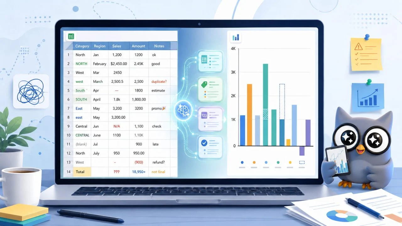 Gerador IA que transforma Excel confuso em gráfico de barras limpo