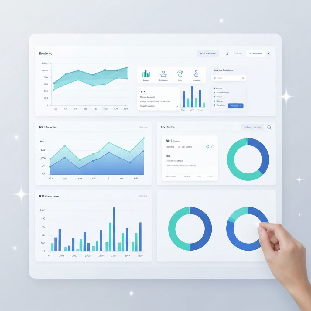 AI-powered dashboard creation interface showing multiple chart types and KPI metrics