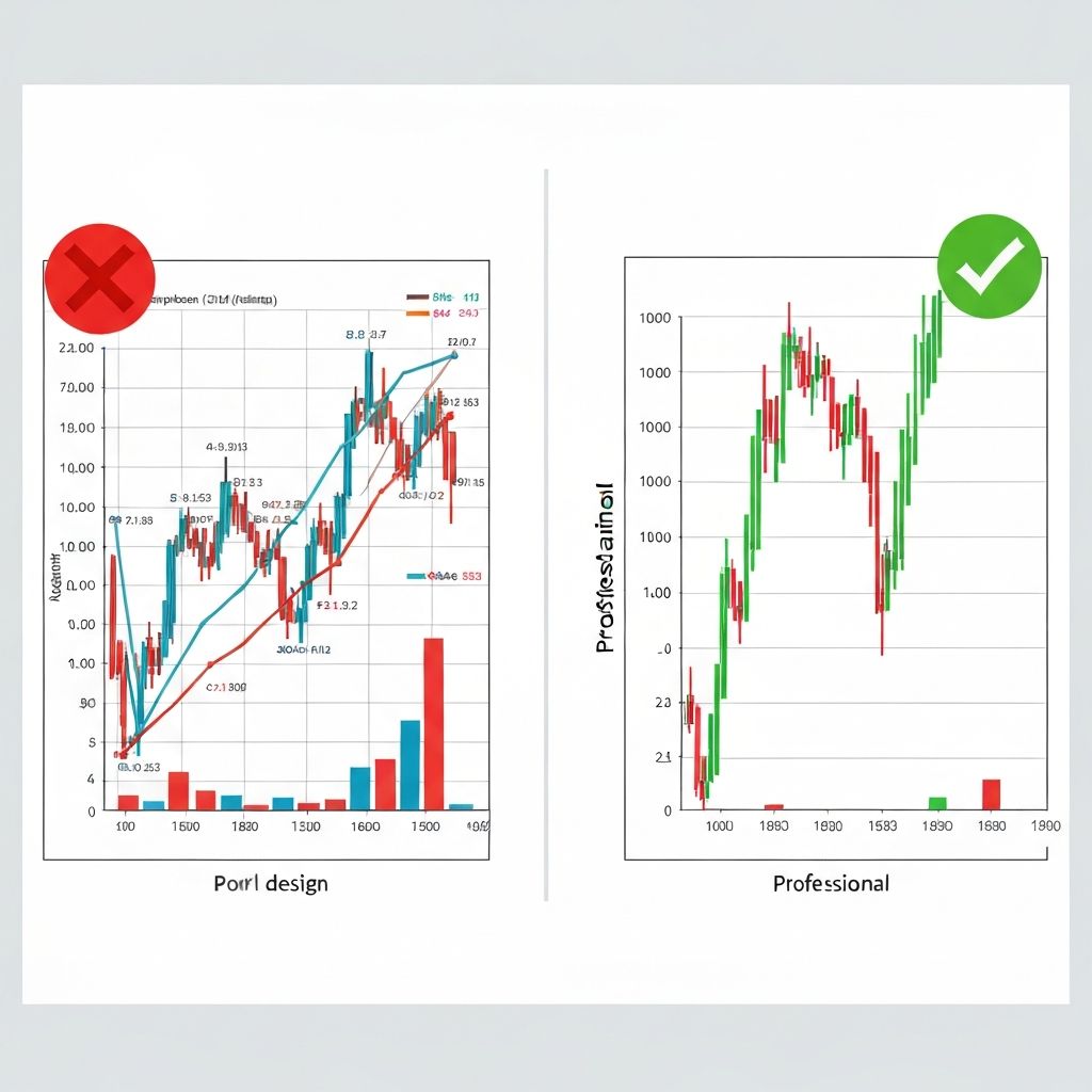 Side-by-side comparison of common data visualization mistakes versus correct chart design best practices