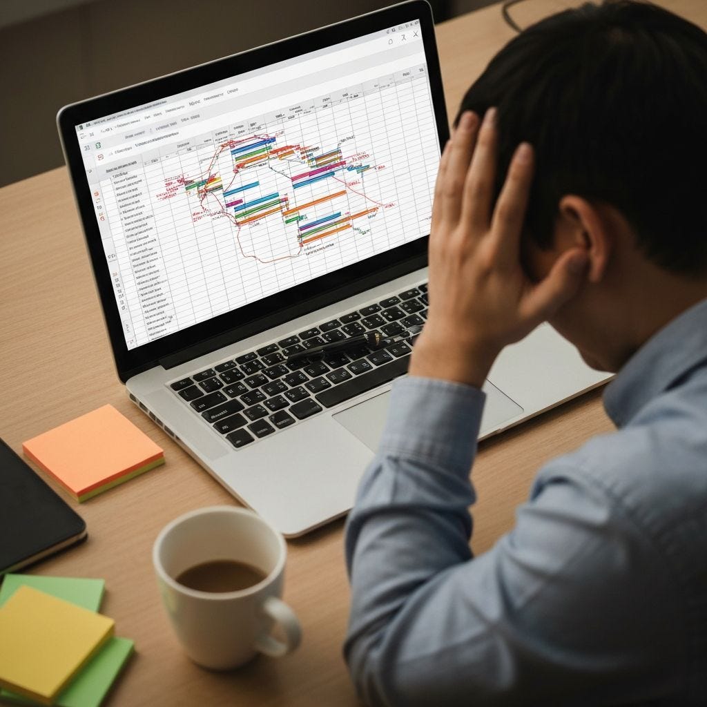 Fluxo de trabalho manual de Gantt no Excel é lento e frágil
