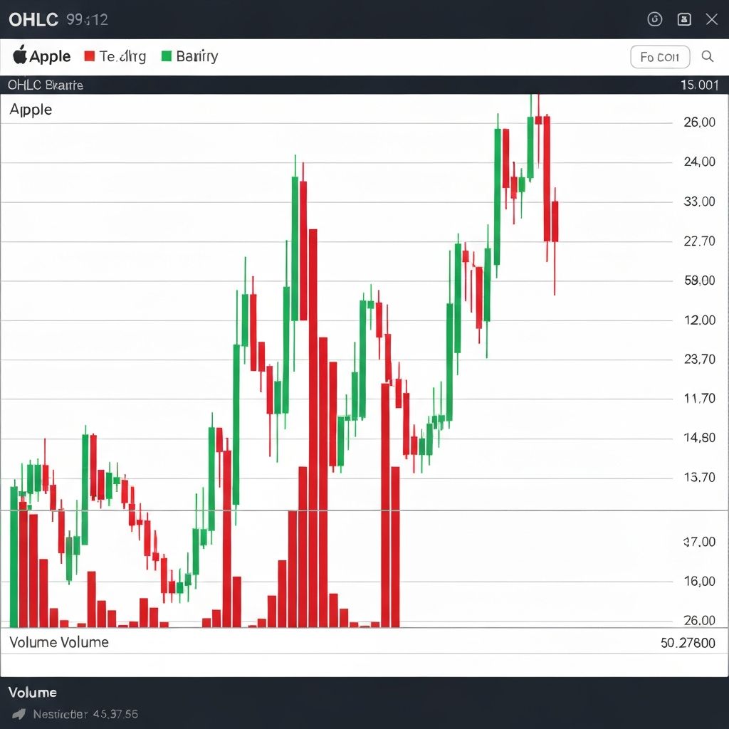 OHLC stock chart showing Apple stock price movements with bullish and bearish bars