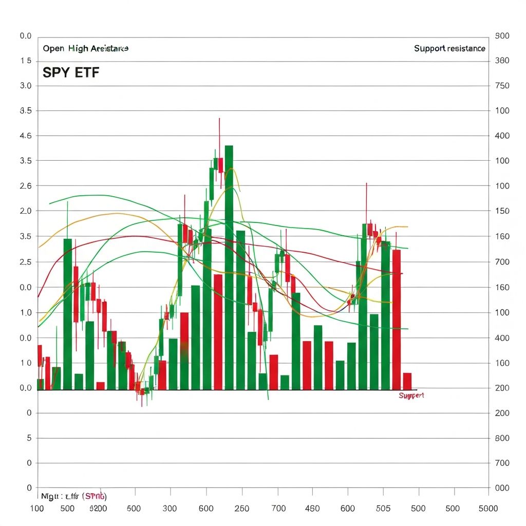 Technical analysis OHLC chart with SPY ETF and moving average indicators
